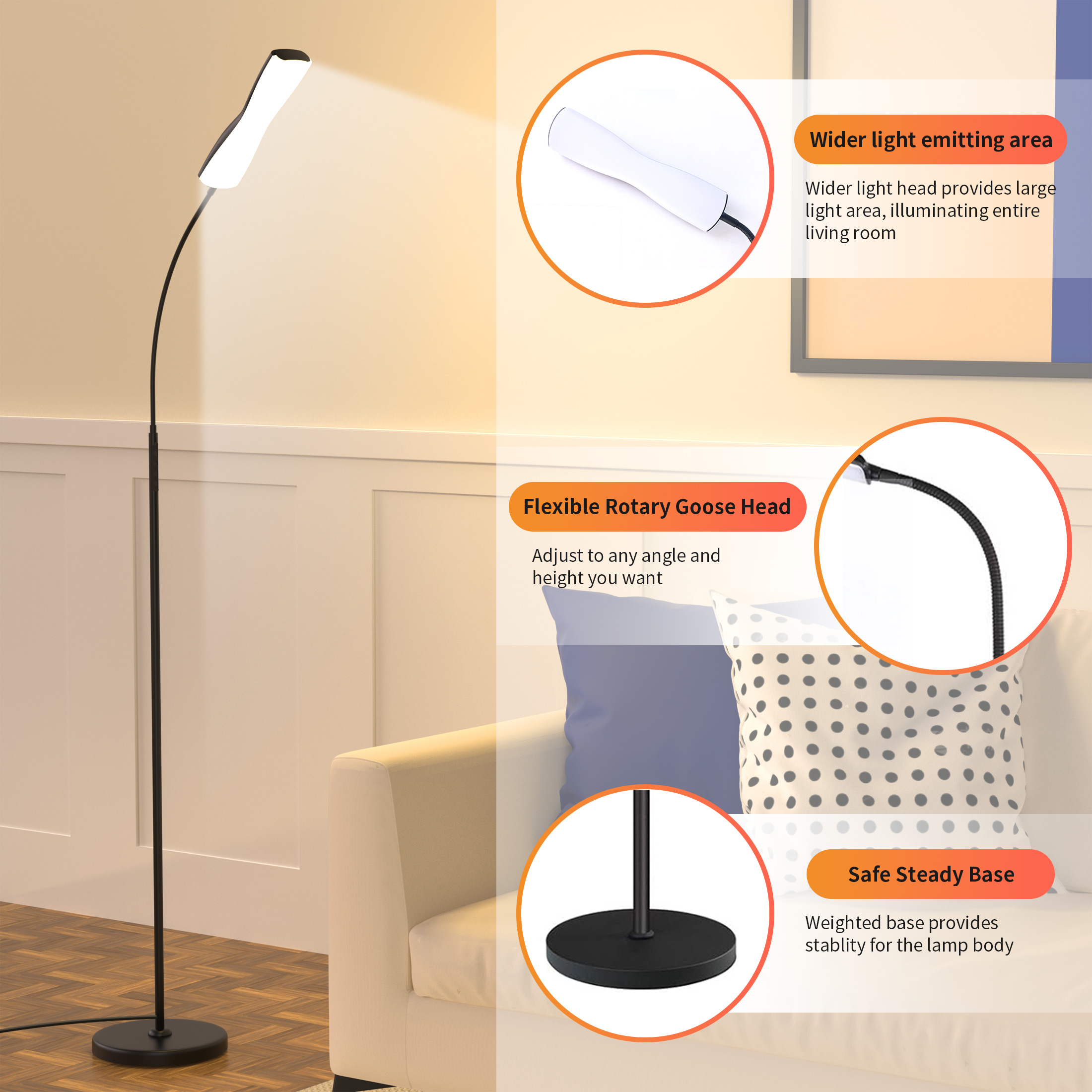 Govvep Led Floor Lamp with Gooseneck and Remote Control photo 3