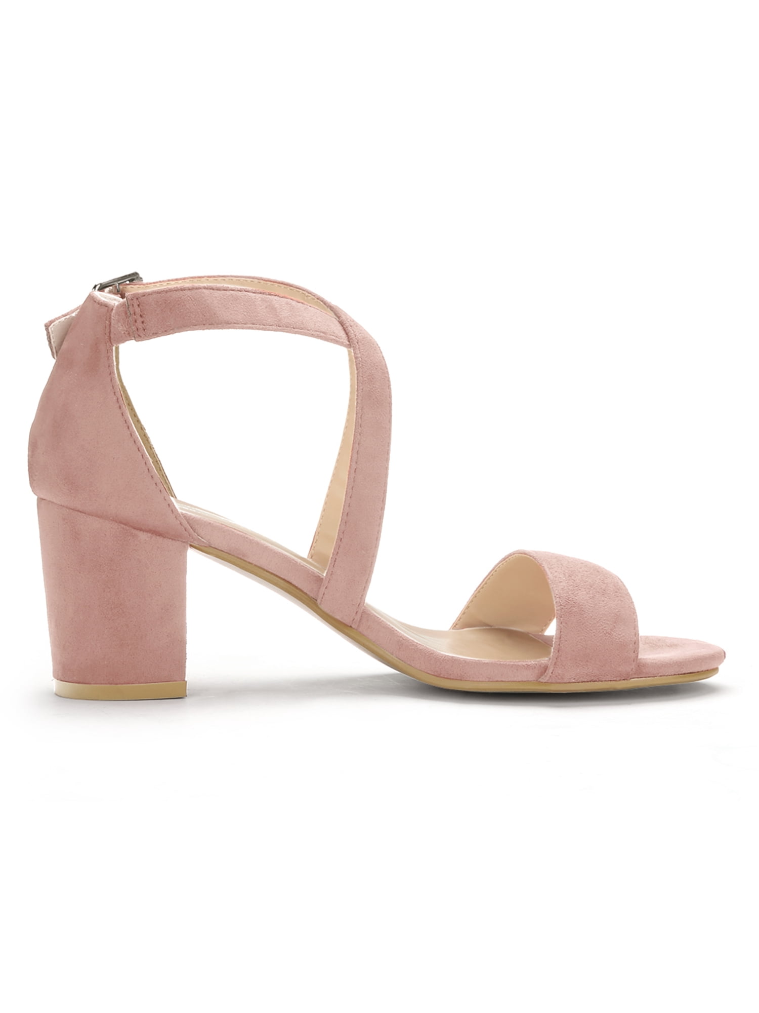 Unique Bargains Women's Open Toe Cross Strap Mid Block Heel Sandals