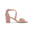 thumbnail image 3 of BLISSFUL STEP Women's Open Toe Cross Strap Mid Block Heel Sandals Dust Pink 10, 3 of 7