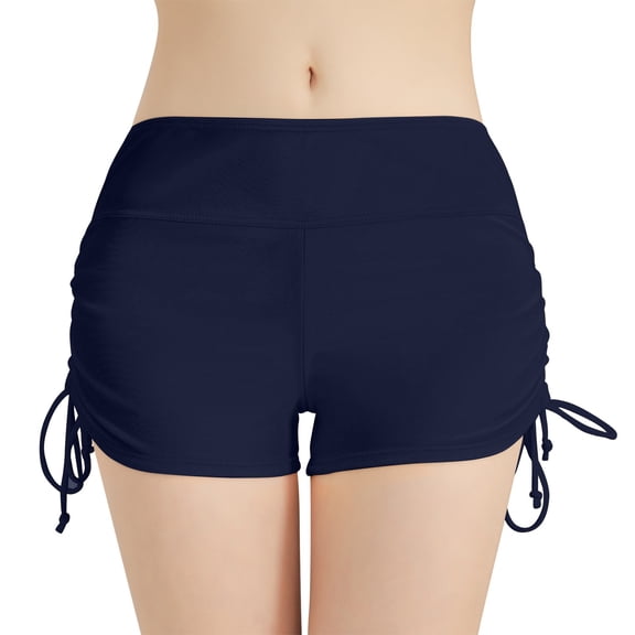 Women's High Waisted Swim Board Shorts (Available in Plus) Side Drawstring Swimsuit Bottoms Red XL