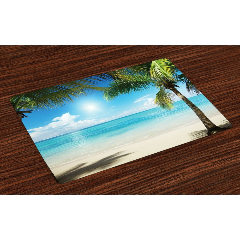 Tropical Beach Placemats Set of 4 Coconut Palm Trees Shadows On