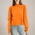 thumbnail image 4 of Wutalume Women's Fashion Flat Knit Half Turtleneck Pullover Sweater, Solid Color Long Sleeve Top, Slim Fit Design for Layering and Smart Casual Occasions,Orange 2XL, 4 of 5