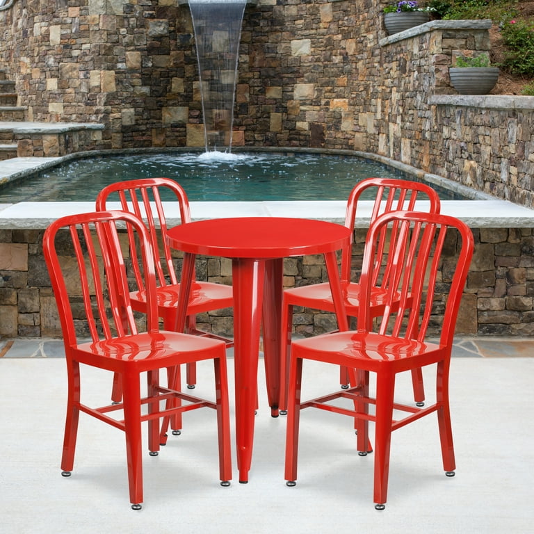 Red metal table and chairs discount