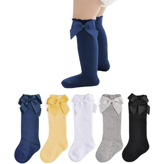 JIANFANG Baby Girls Knee High Socks Cotton Uniform Socks Tube Ruffled Stockings Newborn Infant Toddler (Pack of 3/5)
