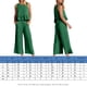 thumbnail image 2 of Chaleco Conjunto de pantalones de 2 piezas para mujer Traje informal de vacaciones de cintura alta de algodón (verde retro L) Kuymtek verde retro T L para Mujer, 2 of 6