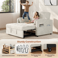 thumbnail image 3 of Renwick Convertible Sleeper Sofa Bed 3-in-1  Pull Out Couch Velvet Loveseat Couch with Adjustable Backrest, USB Ports, Side Pockets and Pillows for Living Room Bedroom, Beige, 3 of 10