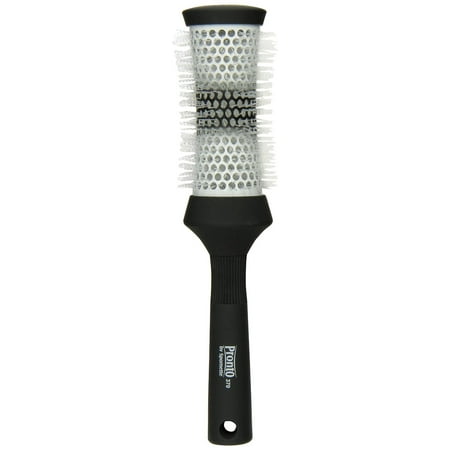 spornette pronto 2 1/2 inch round brush with ceramic hourglass aerated barrel and crimped tourmaline ion nylon bristles (#370) round brush for blow drying, blowouts, volume and lift on medium to