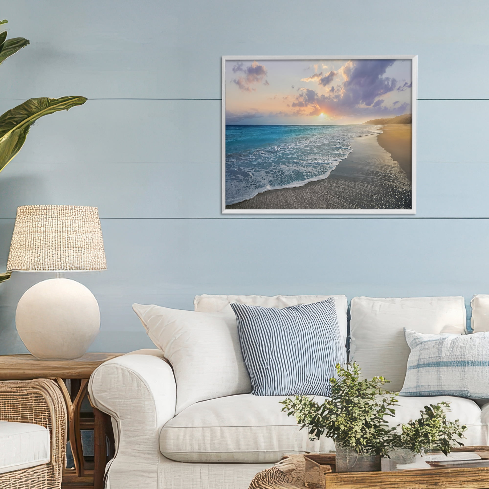 Stupell Industries Sunset over Tranquil Coast White Framed Giclee Art, design by Mike Calascibetta