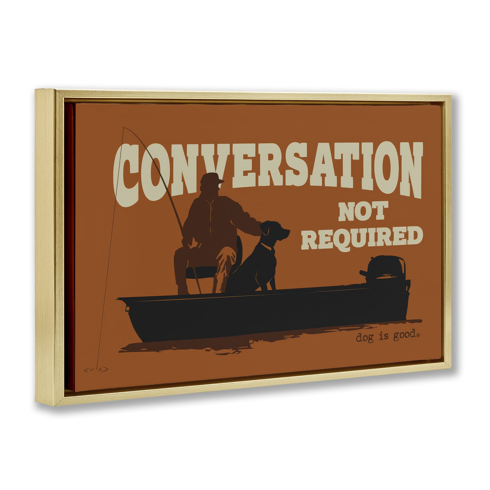 Stupell Industries Conversation Not Required Dog People Painting Gold Floater Framed Canvas Art Print Wall Art, 25 x 17