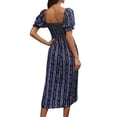 thumbnail image 5 of ZXSXSY Women Smocked Print Square Neck Puff Sleeve Side Split Hem Midi Dress, 5 of 7