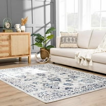 Hauteloom Monaco Collection Living Room, Bedroom Oriental Area Rug - Traditional Look Carpet - Vintage Distressed - Gray, Blue, Navy, Beige - 6'7" x 9'