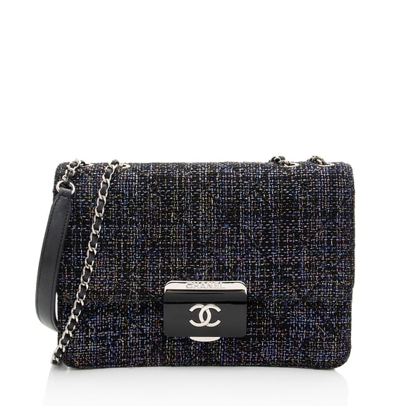 Pre-Owned Chanel Tweed Lambskin Beauty Lock Flap Bag