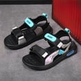 thumbnail image 4 of KPOPLK Kids Sandals Boys Lightweight Non-slip Athletic Sandals with Adjustable Webbing for Hiking Walking Beach Water Sports Size 4,Silver, 4 of 9