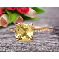 7mm Cushion Cut 1.80 Carat Champagne Diamond Moissanite Engagement Ring Wedding Ring 10k Rose Gold Unique Basket Prongs