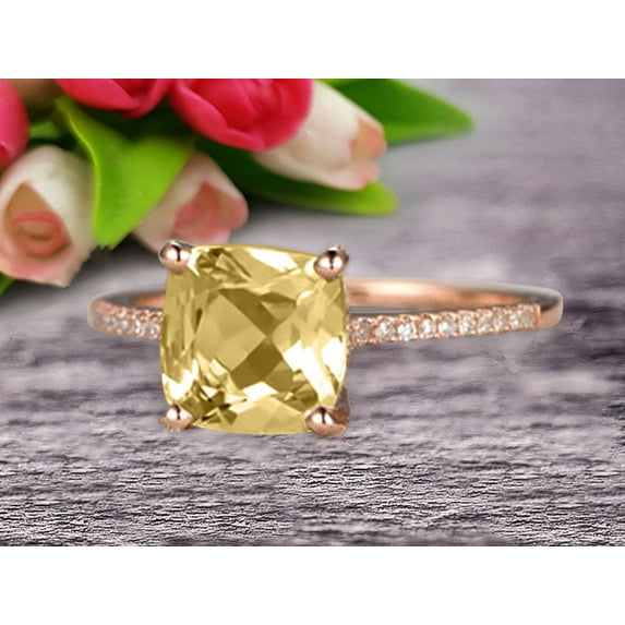 7mm Cushion Cut 1.80 Carat Champagne Diamond Moissanite Engagement Ring Wedding Ring 10k Rose Gold Unique Basket Prongs