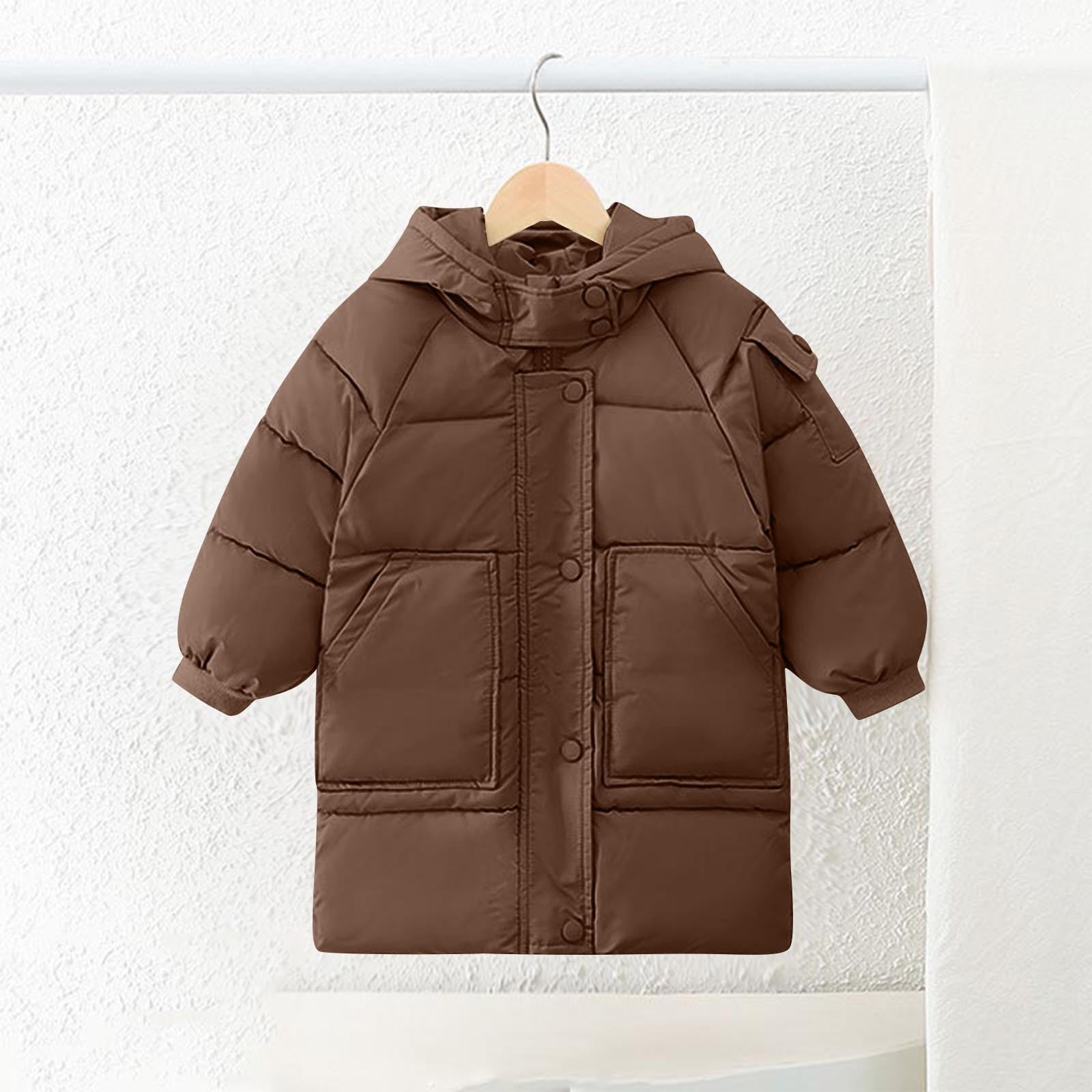 Ashirexll Kids Hooded Puffer Coat for 2-13 Years Mid-Length Thickened Casual Winter Jacket