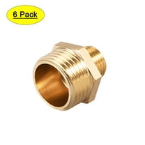 Unique Bargains Pipe Fitting Reducing Hex 1/4" x 1/2" G Male Pipe Brass Fitting 6pcs