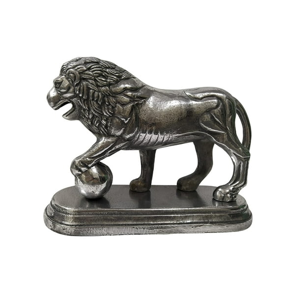 9 Inch Metal Lion Sculpture with Ball Sphere Figurine Statue Ornaments for Wealth Home Office Car Decoration (Polished)