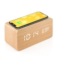 thumbnail image 2 of Wooden Alarm Clock with Qi Wireless Charging Pad Compatible with iPhone Samsung Wood LED Digital Clock Sound Control Function, Time Date, Temperature Display for Bedroom Office Home, 2 of 8