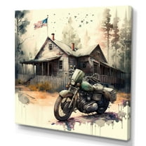 Designart Motorcycle Parked At The Cabin IV Canvas Wall Art