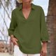 thumbnail image 1 of TaTaai 2026 Spring Women’s Lapel 3/4 Sleeve Tee Regular Blouse Casual Solid Color Fashion Top Linen Texture Polyester Daily Shirt Gift, 1 of 8