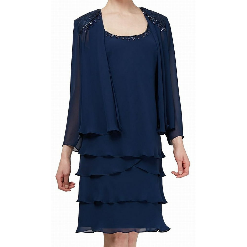SLNY - Women's Shift Dress Embellished Jacket Tiered 10 - Walmart.com ...