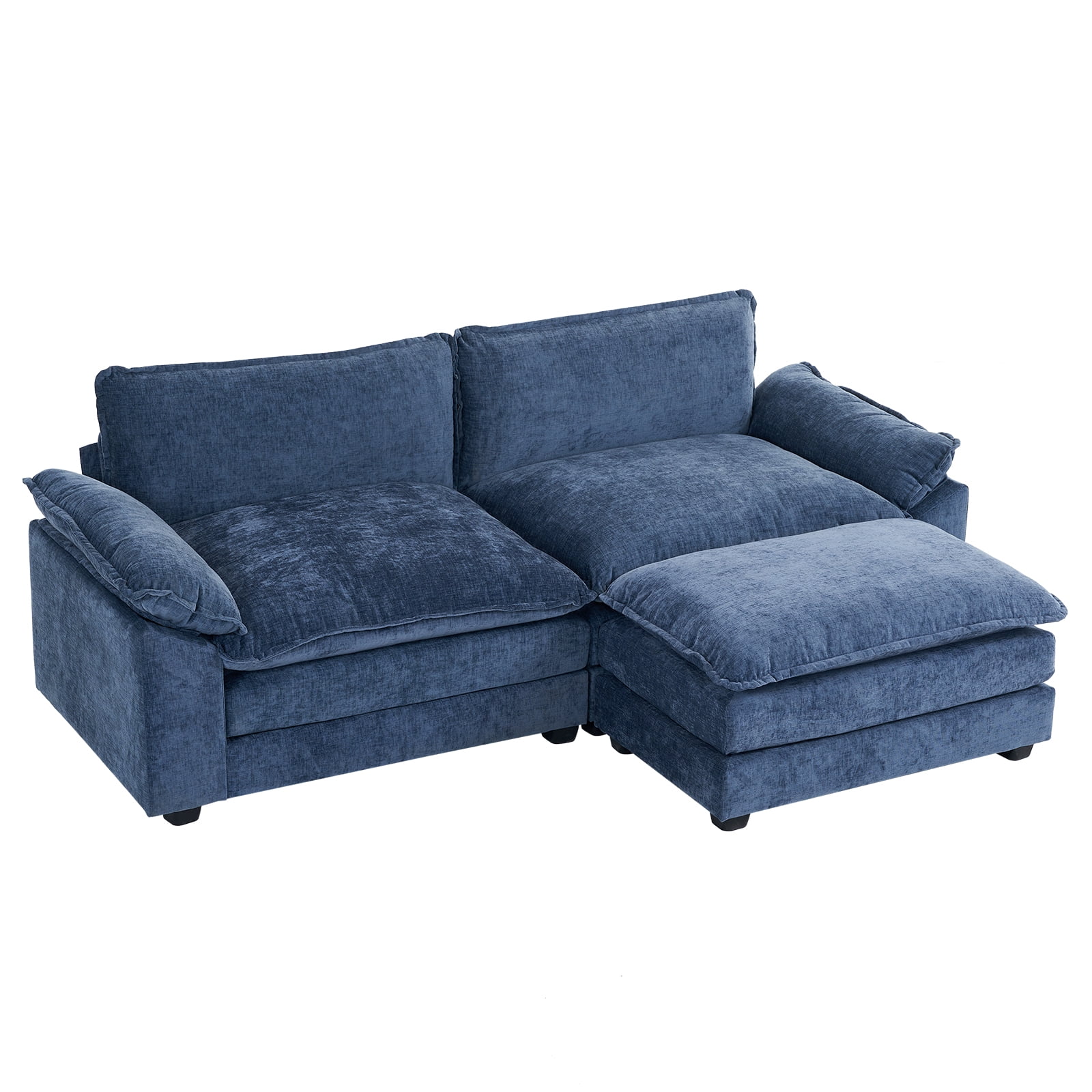 Zimtown Sectional Sofa with Ottoman, L Shaped Convertible Couch with Removable Chaise Chenille Fabric Sofa Set for 3-4 Persons Living Room Furniture Gray-Blue