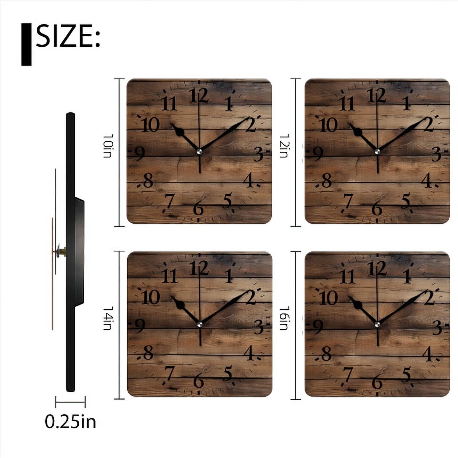 Square Wall Clock,Aged Wood Planks,Silent Non-Ticking Wall Clock Decor for Home Office Kitchen Living Room Bedroom(14inch)