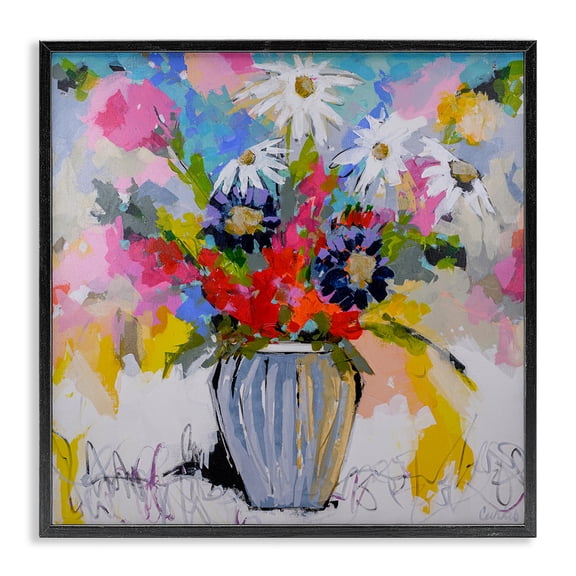 Stupell Industries Contemporary Bright Clustered Flowers Black Framed Giclee Art, 12 x 12, by Joan Curtis