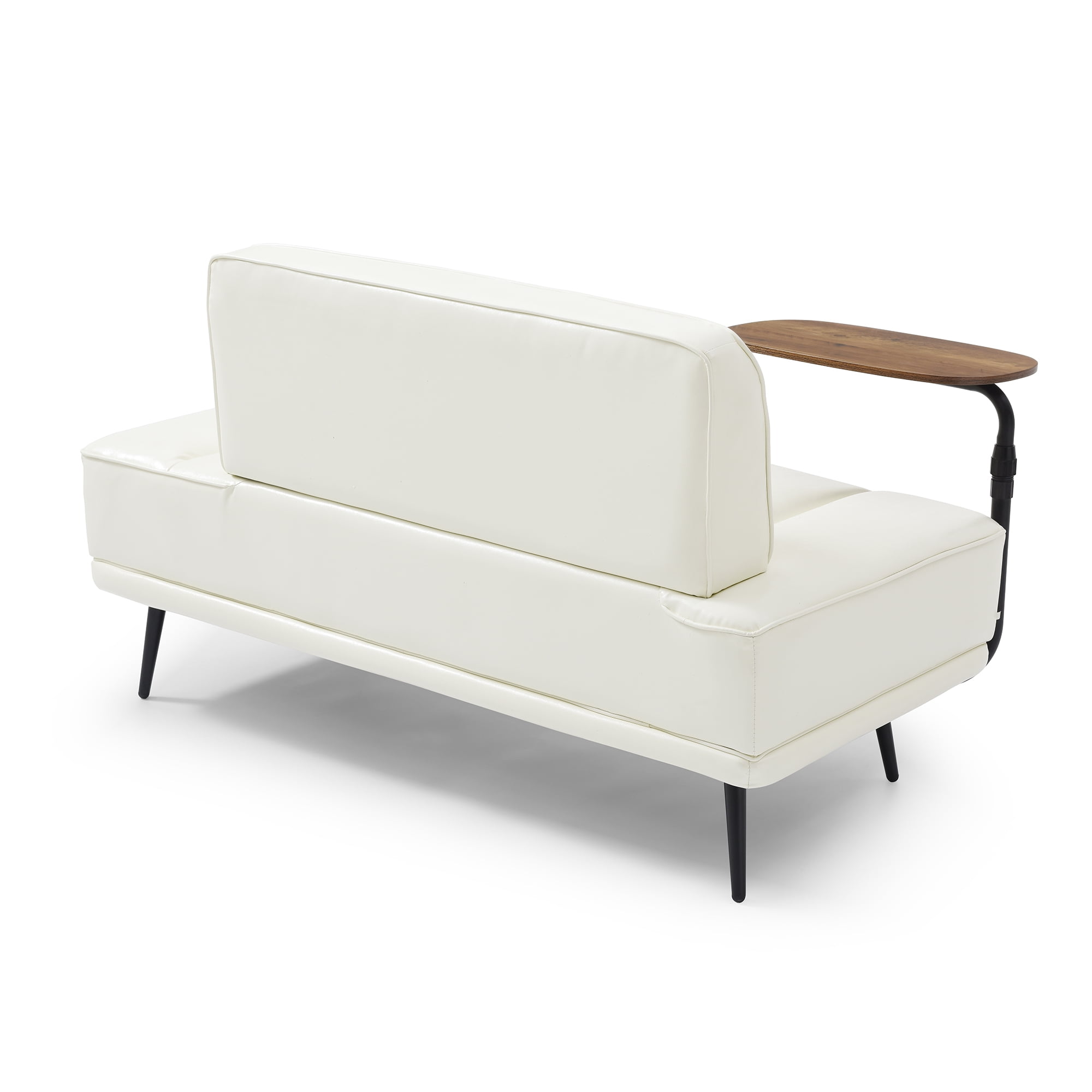 Miniyam 55" PU Leather Upholstered End of Bed Bench With 360-degree Swivel Side Table,Beige
