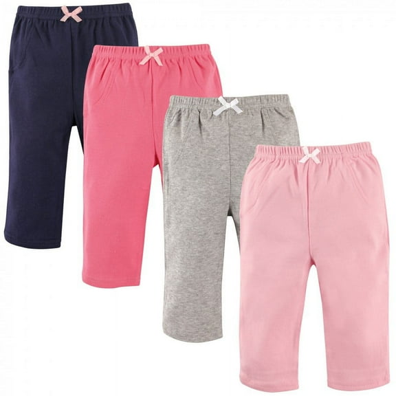 Luvable Friends Baby and Toddler Girl Cotton Pants 4pk, Girl Solid, 0-3 Months