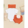 thumbnail image 4 of Suealasg Newborn Girls 3Pcs Easter Outfit Baby Girl Summer Clothes 3 6 9 12 Months Infant Girls Short Sleeve Round Neck Letter Print Romper + Ribbed Shorts + Headband, 4 of 9