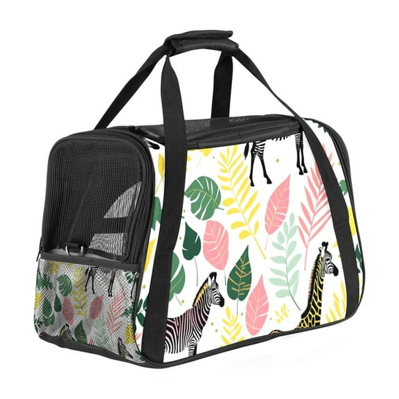 ERJLKXP Zebra Palm Leaves Portable Dog Carrier Bag & Cozy Cat Carrying Case for Small Pets,Puppy Soft-Sided Pet Travel Bag