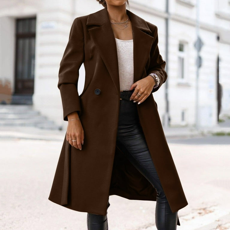 Women Casual Anorak Jacket Girls Western Wear Women's Wool Coat Blouse Thin  Coat Trench Long Jacket Ladies Slim Long Belt Elegant Overcoat Outwear