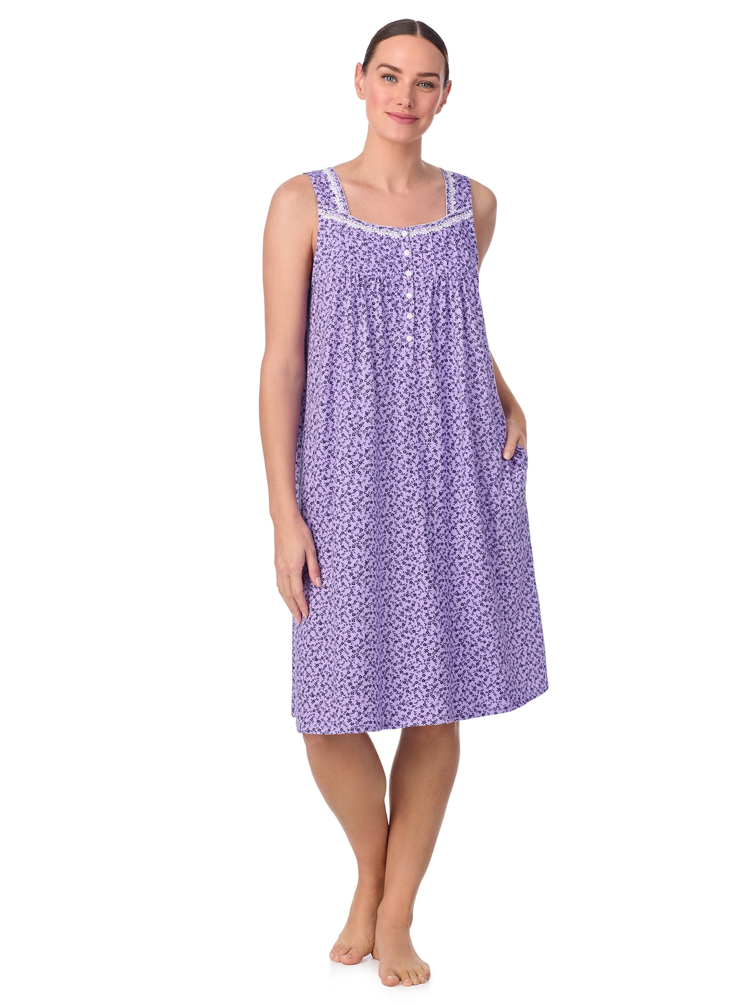Aria Women's 100% Cotton Sleeveless 40" Nightgown, Sizes XS-5X