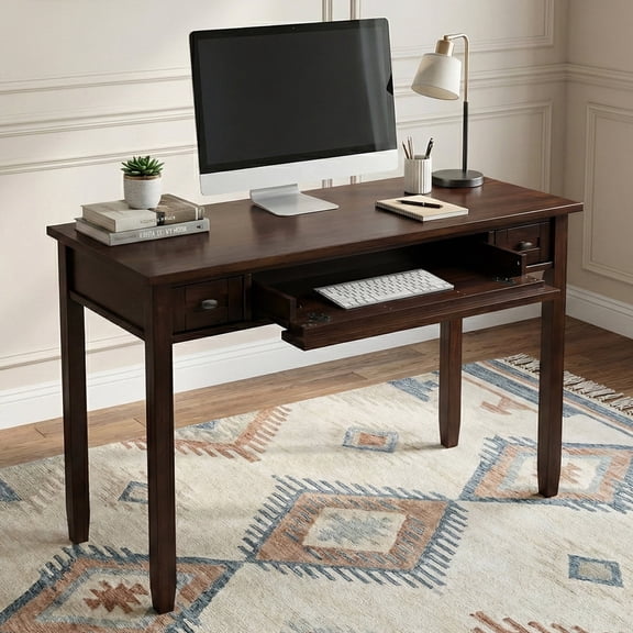 Simpli Home Warm Shaker 48 inch Wide Solid Wood Transitional Desk in Tobacco Brown