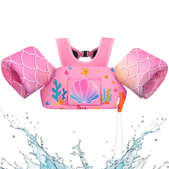 HeySplash Swim Vest For Kids 3-5 Years Old, Toddler Floaties with Pocket Fit 22-55 Lbs with Adjustable Buckles, Kids Floaties Arm Water Wings, Pool Sea Swimming Aid, Pink Shell