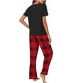 thumbnail image 5 of Plus Size Pajamas Sets for Women Long/Short Sleeve Crewneck Tops with Loose Plaid Long Pants Lounge Sets Sleepwear, 5 of 7