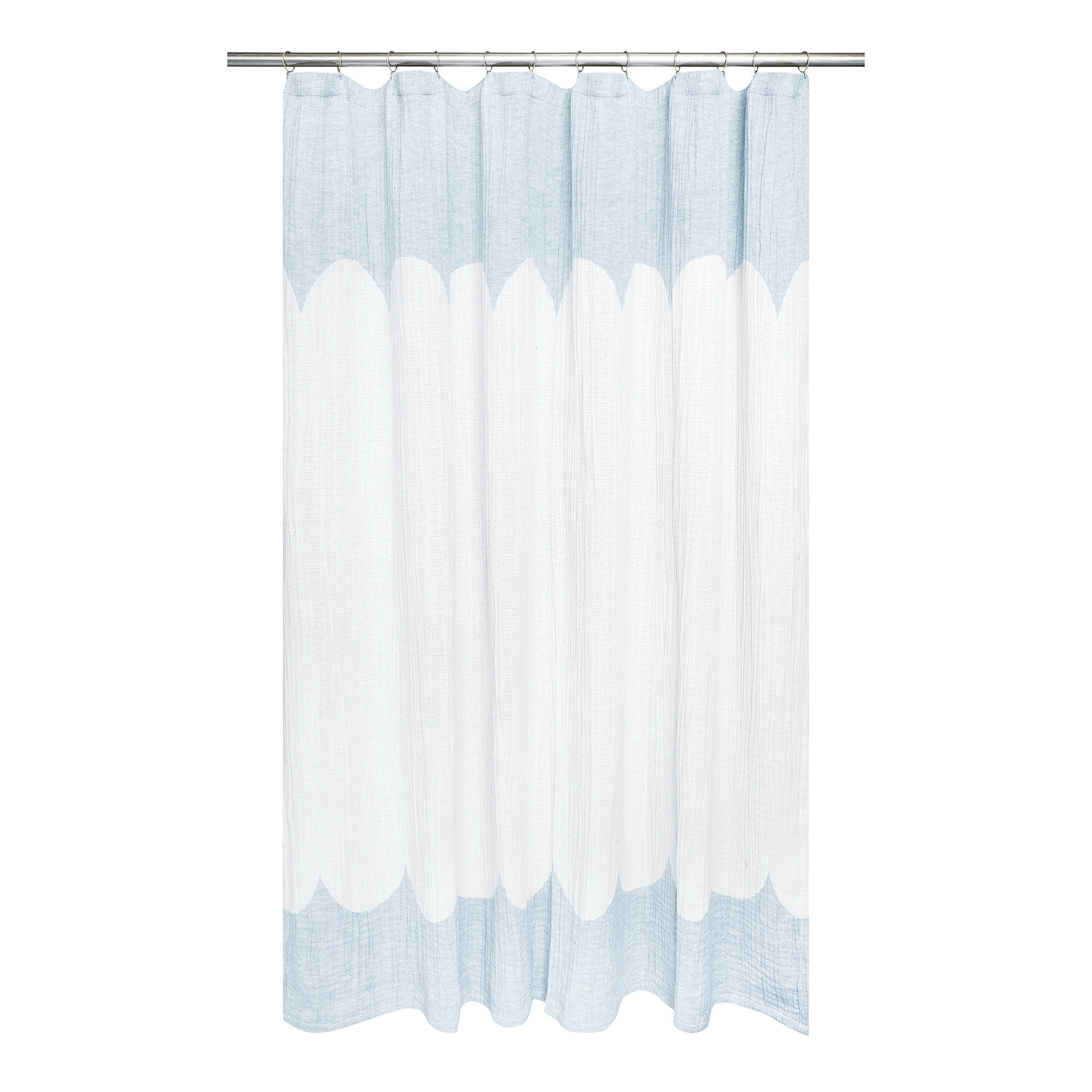 Beautiful Hydrangea Blue Scallop Gauze Shower Curtain by Drew Barrymore, Cotton, 72" x 72"