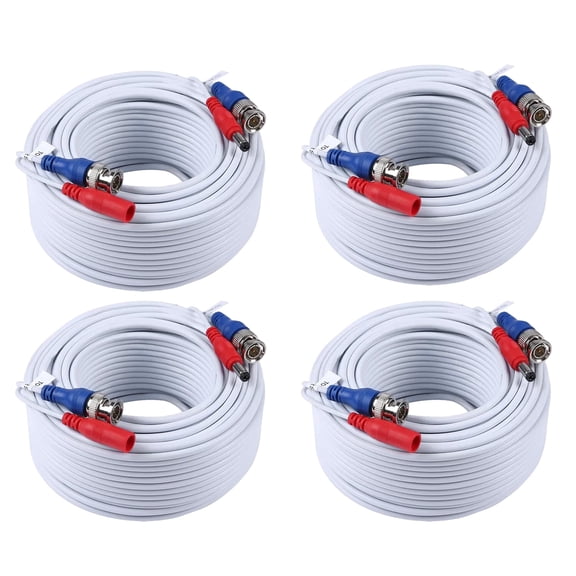 4 Pack White 30M/100ft BNC Cable, Video Power Extension Surveillance Camera Cables for CCTV Security DVR System Installation