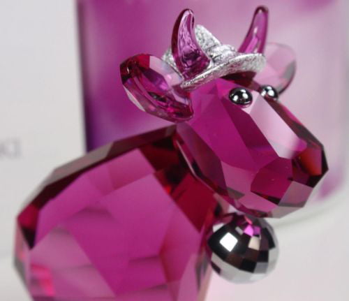 Swarovski Colored Crystal Cow Figurine Disco Mo #5003403 New in