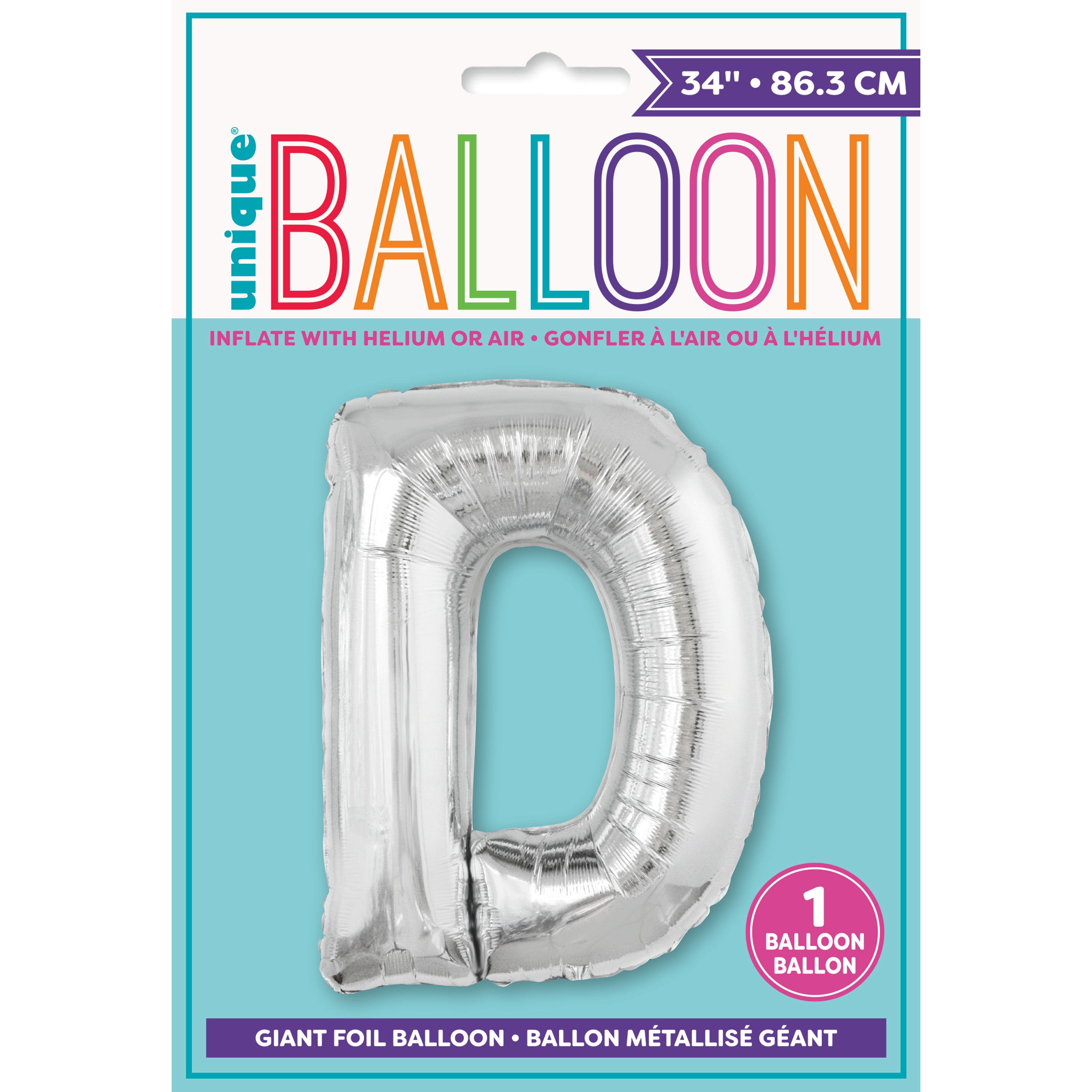 Foil Big Letter Balloon, D, 34 in, Silver, 1ct