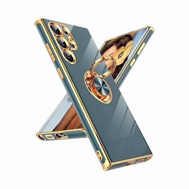 Chenchen for Samsung Galaxy S22 Ultra Case 360° Rotatable Ring Holder Magnetic Kickstand, Plating Rose Gold Edge Protective for Galaxy S22 Ultra Case, Grey
