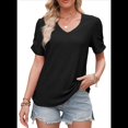 thumbnail image 2 of Top de Punto Texturizado de Color Liso con Mangas Abullonadas y Cuello en V Negro S, 2 of 5