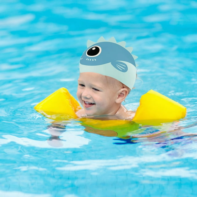 Silicone Kids Swim Cap, Dinosaur/Fish Pattern Ear Protection, Stretchable Bathing Hat for Children, Chlorine-Resistant Soft Swim Gear, Pool Beach Accessories