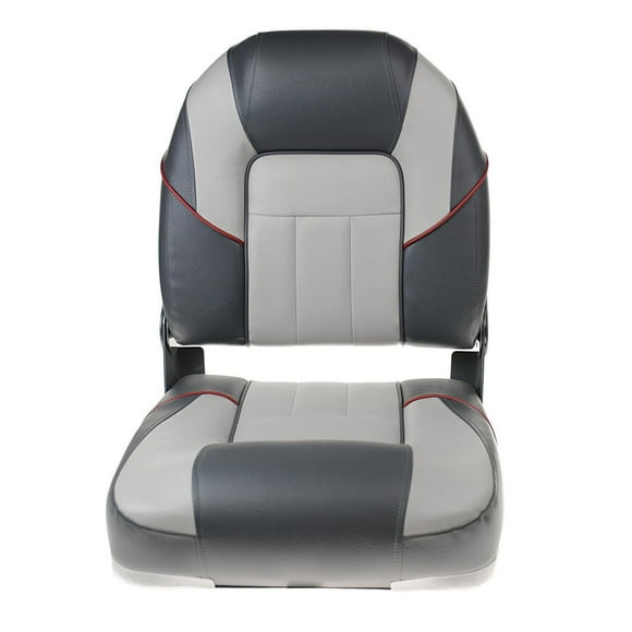 Blue Dog Marine Siège pliant de qualité supérieure à dossier haut, siège de bateau de pêche avec vis en acier inoxydable, chaise de bateau rabattable, chaises de capitaine pour bateau de pêche – Gris/