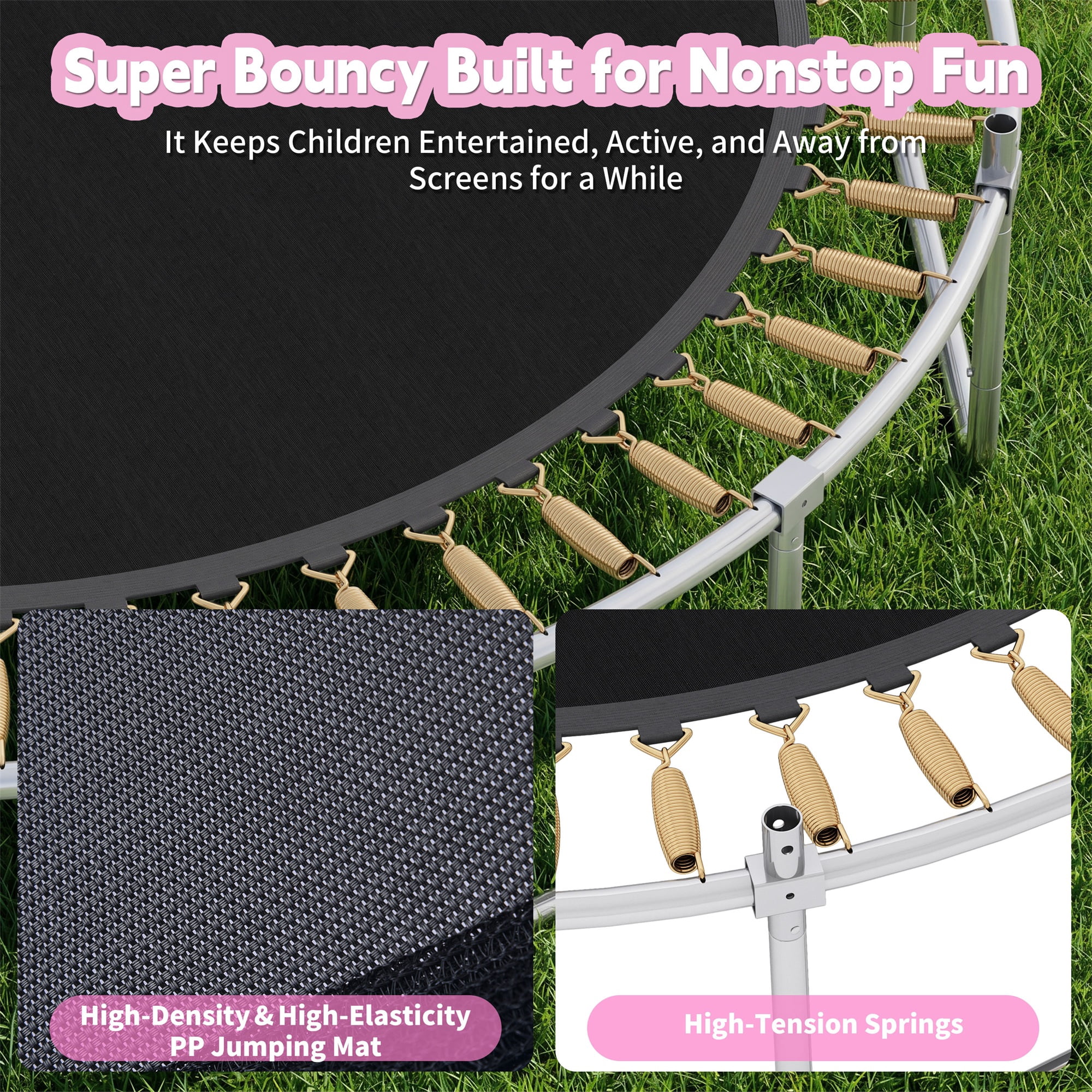 Alvantor 14Ft Trampoline for Kids & Adults, Pumpkin Trampoline with Enclosure Net and Ladder for Backyard Pink