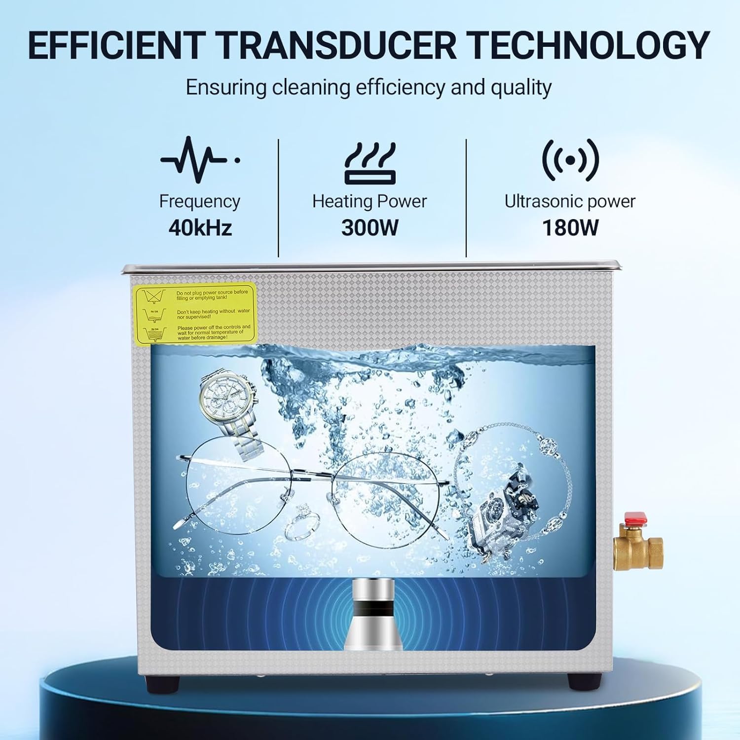 Garvee 6.5L/1.72Gal Industrial Ultrasonic Cleaner 180W 40kHz - Commercial Heated Cleaning Machine with Digital Timer, for Watches, Eyeglasses, Jewelry, Dental Tools & Electronics