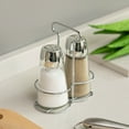 thumbnail image 4 of Basicwise Multifunctional Glass Salt and Pepper Shaker Set with Stainless Steel Holder - Perfect for Kitchen Counters, Kitchen Tables, Dining Tables, and Restaurants, Featuring a Refillable Design, 4 of 7