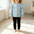 thumbnail image 2 of AUDeals Toddler Girl Clothes Girls Fall Outfits Kids Clothing Winter Long Sleeves Ruffle Hems Top Pant Set, 2 Piece Casual Outfit Set (Blue, 5-6 Years), 2 of 6